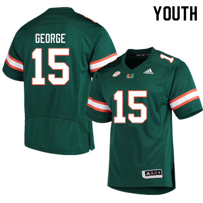 Youth #15 Jacolby George Miami Hurricanes College Football Jerseys Sale-Green - Click Image to Close